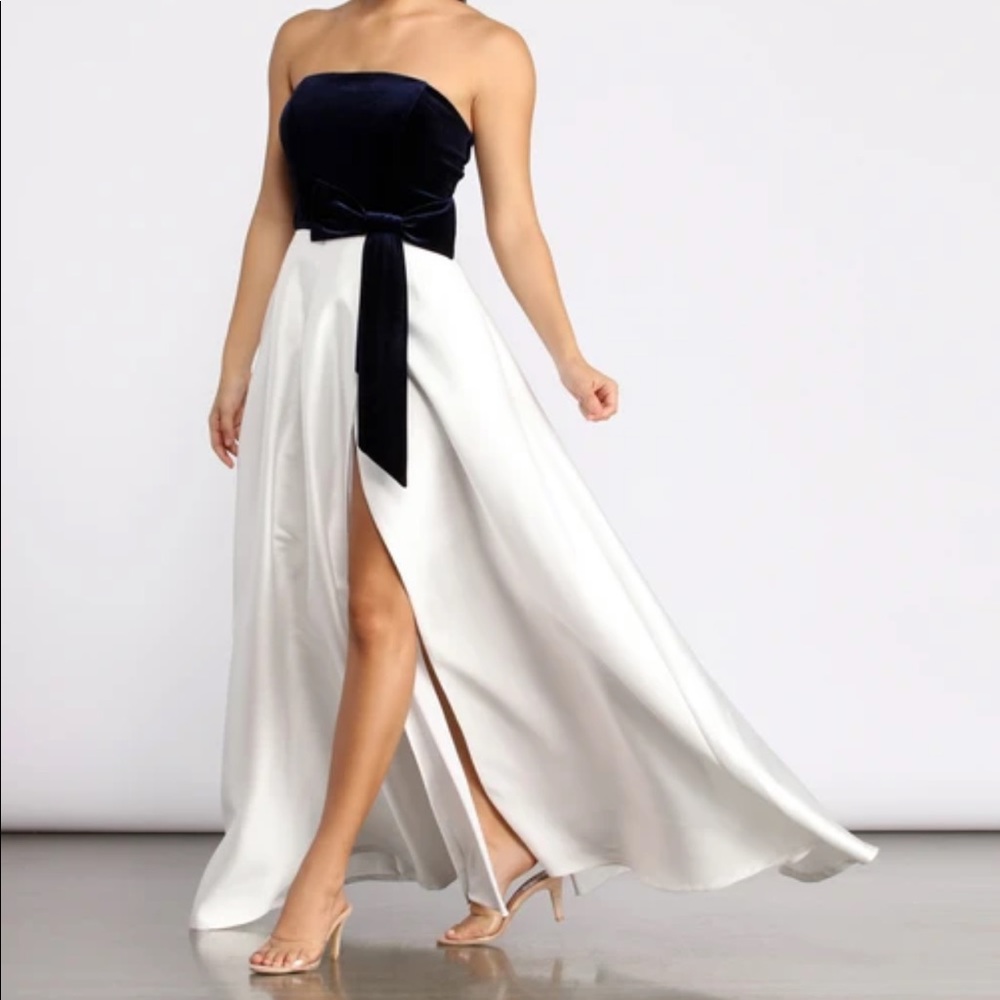 VELVET AND SATIN BALL GOWN